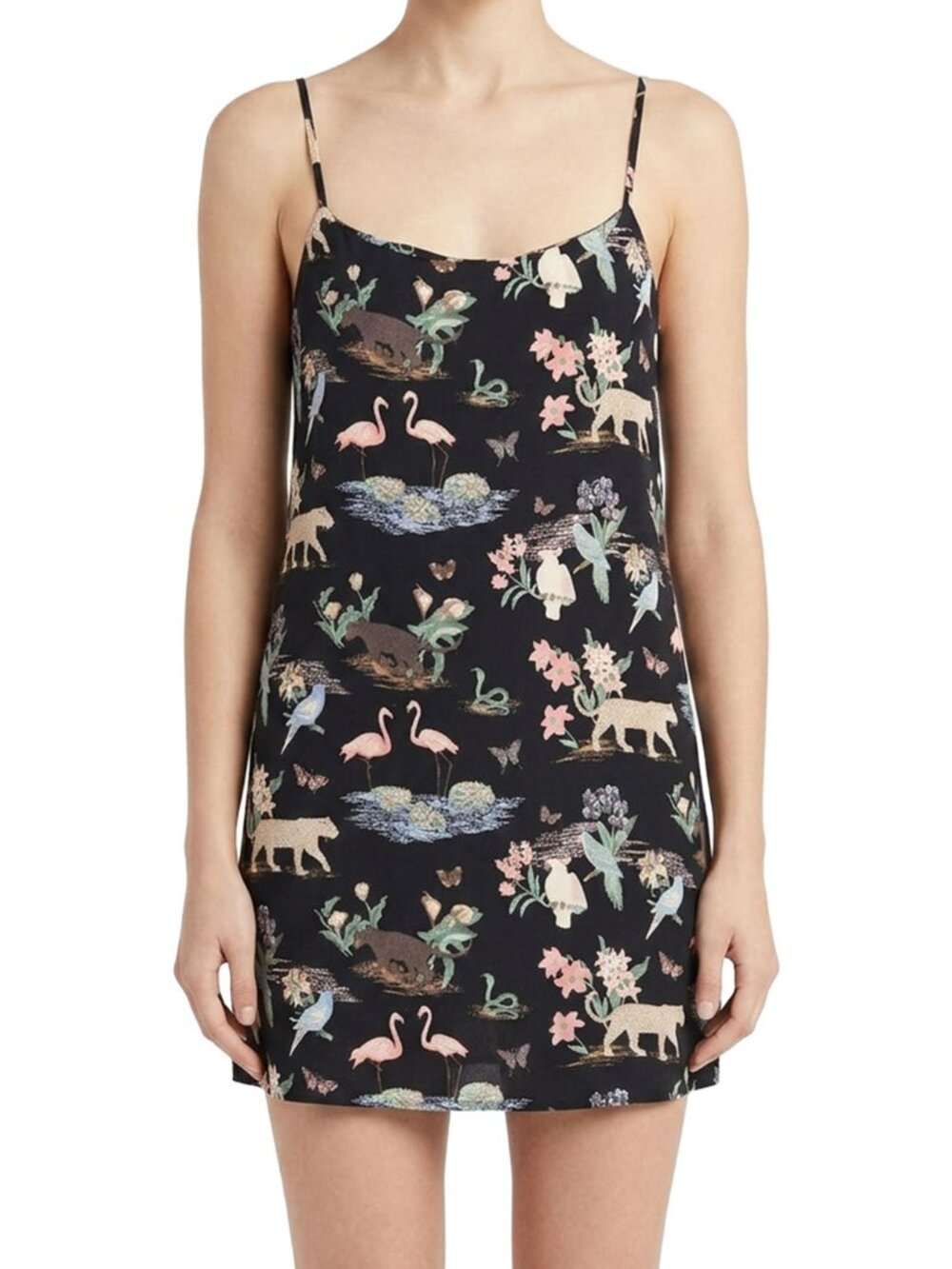 Reformation Yasmin Mini Dress Brasilia Tropical Safari Animal Black 0